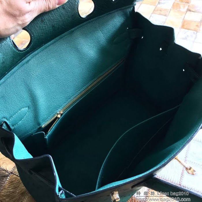 HERMES愛馬仕 鉑金包 Birkin 30 南非原產KK級鴕鳥皮 頂級工藝 叢林綠 手縫蠟線 手提包  Ama1236